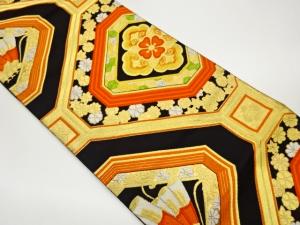 蜀江に花々・蝶模様織出し袋帯